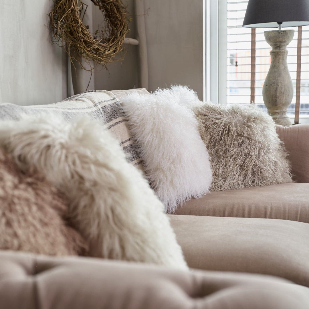100% Natural Mongolian Sheepskin Cushion Covers - Medium, Black - Naturally Sheepskins