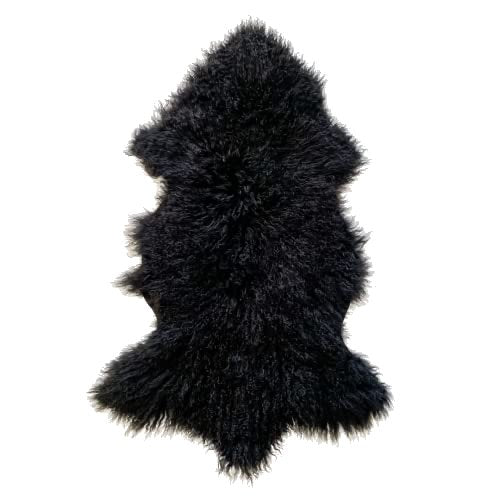100% Natural Sheepskin Mongolian Single Rug, black- Naturally Sheepskins