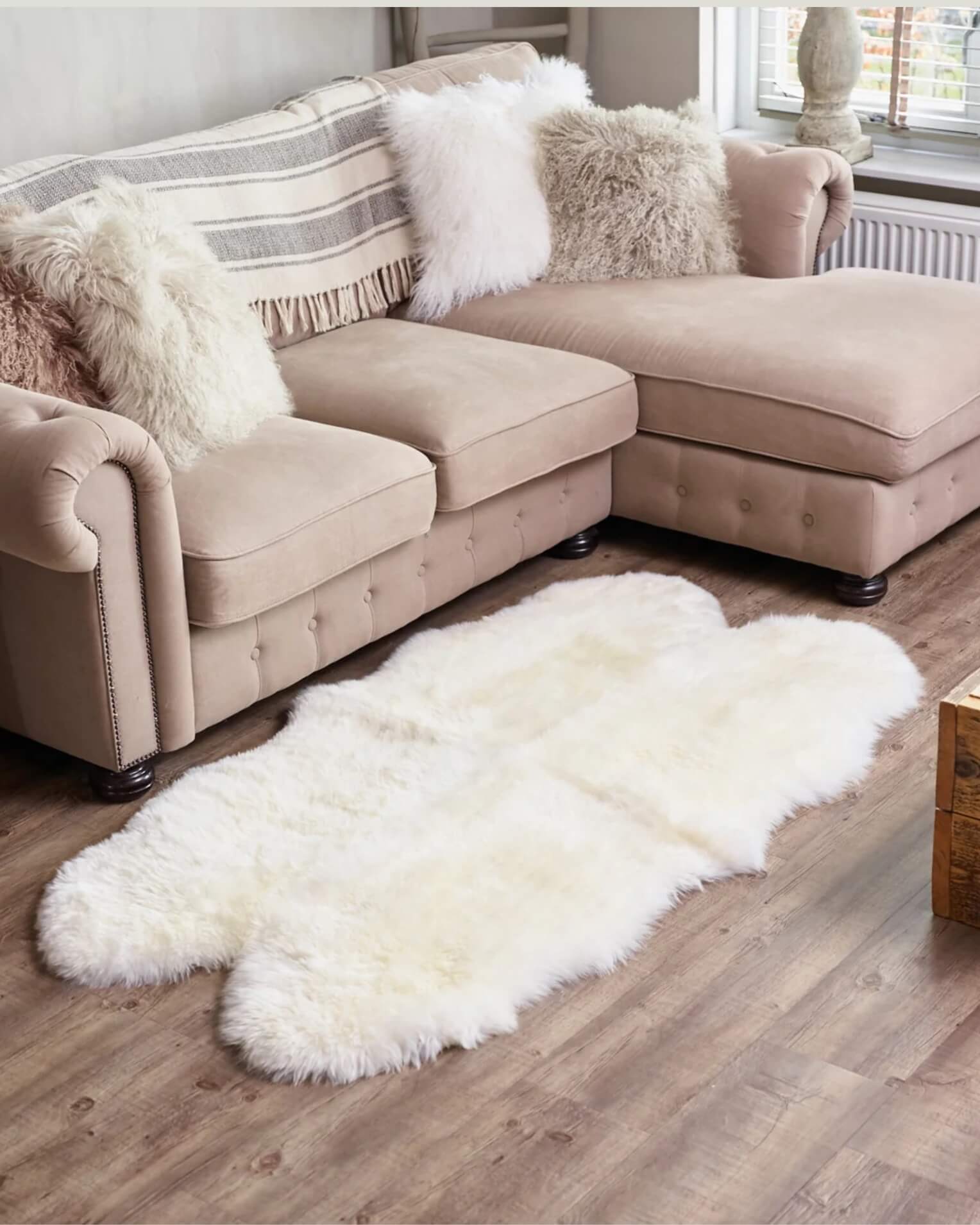 White Quad Long Sheepskin Rug front room