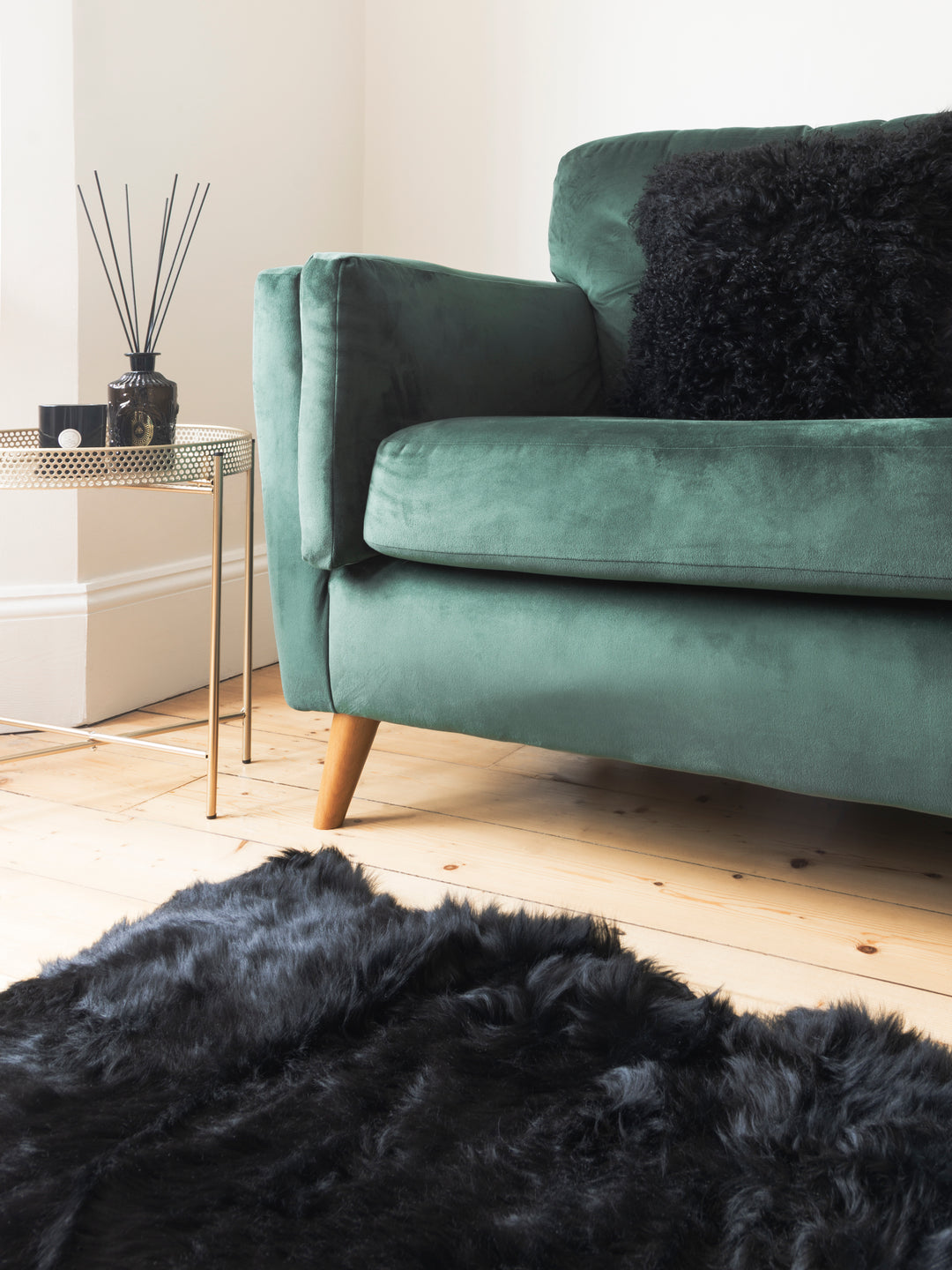 Long Wool Mongolian Medium Sheepskin Cushion Cover | Black