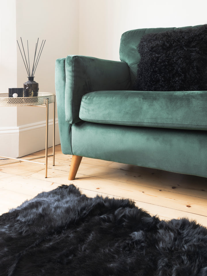 Long Wool Mongolian Medium Sheepskin Cushion Cover | Black