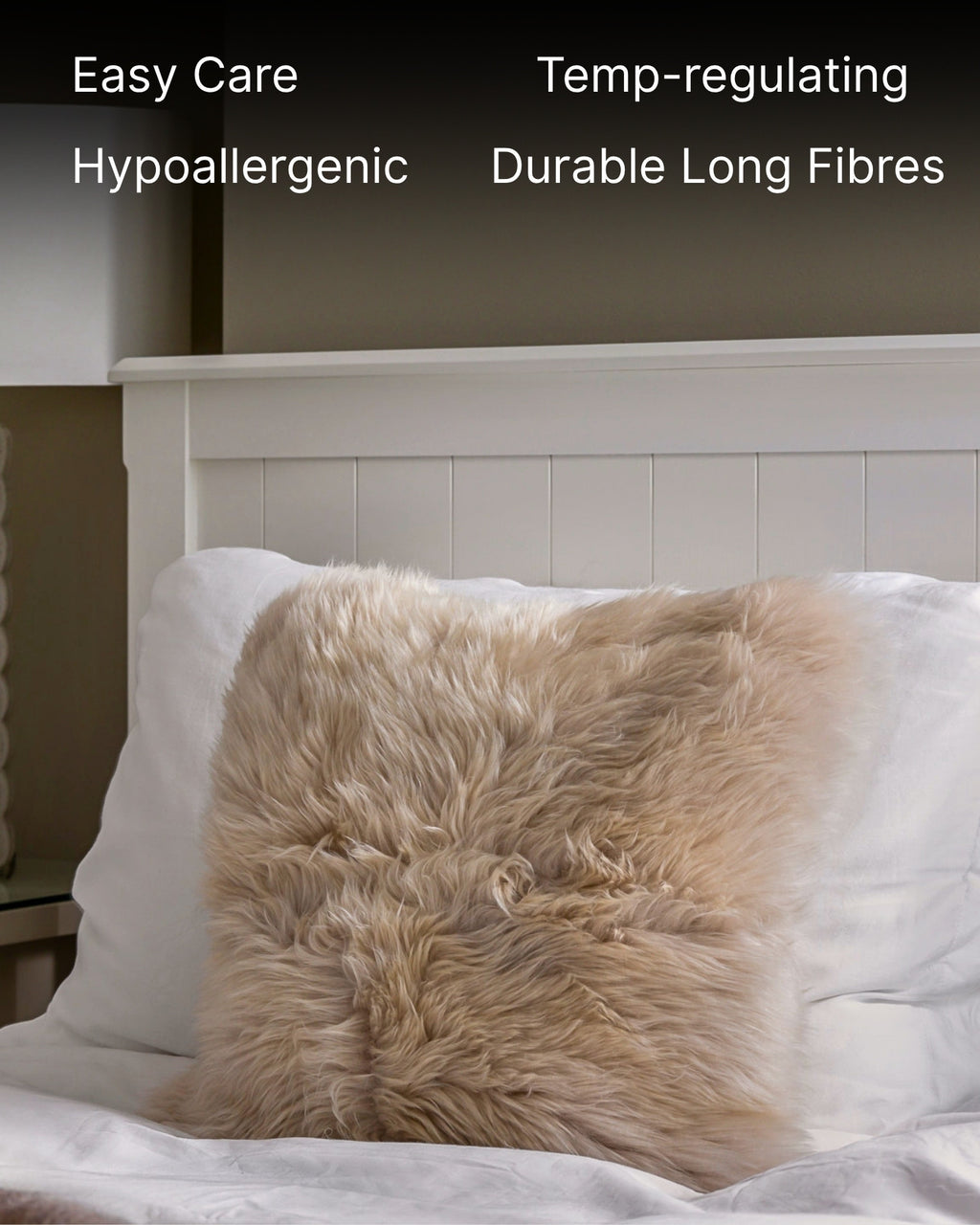Stone Long Wool Mongolian Cushion on bed