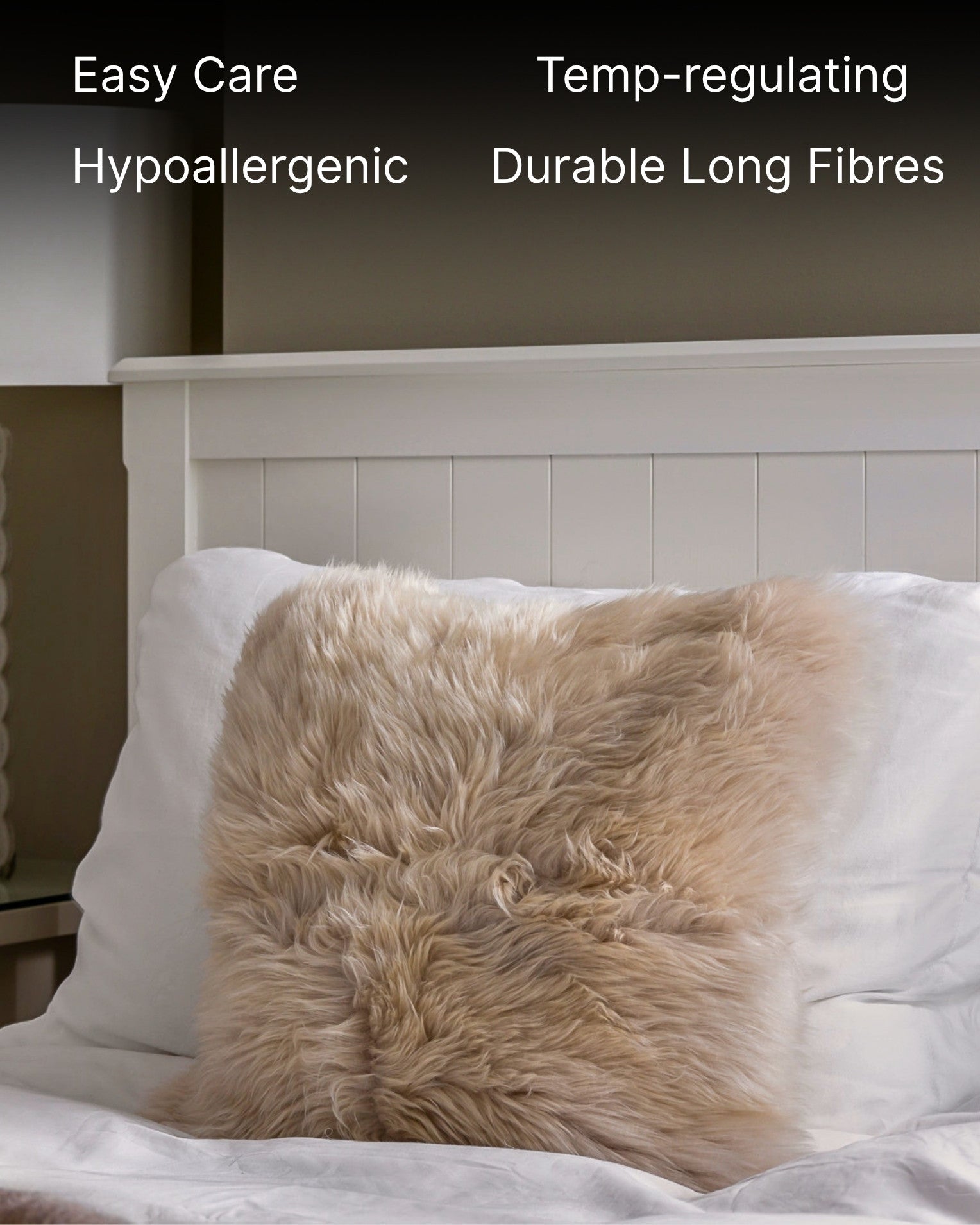 Stone Long Wool Mongolian Cushion on bed