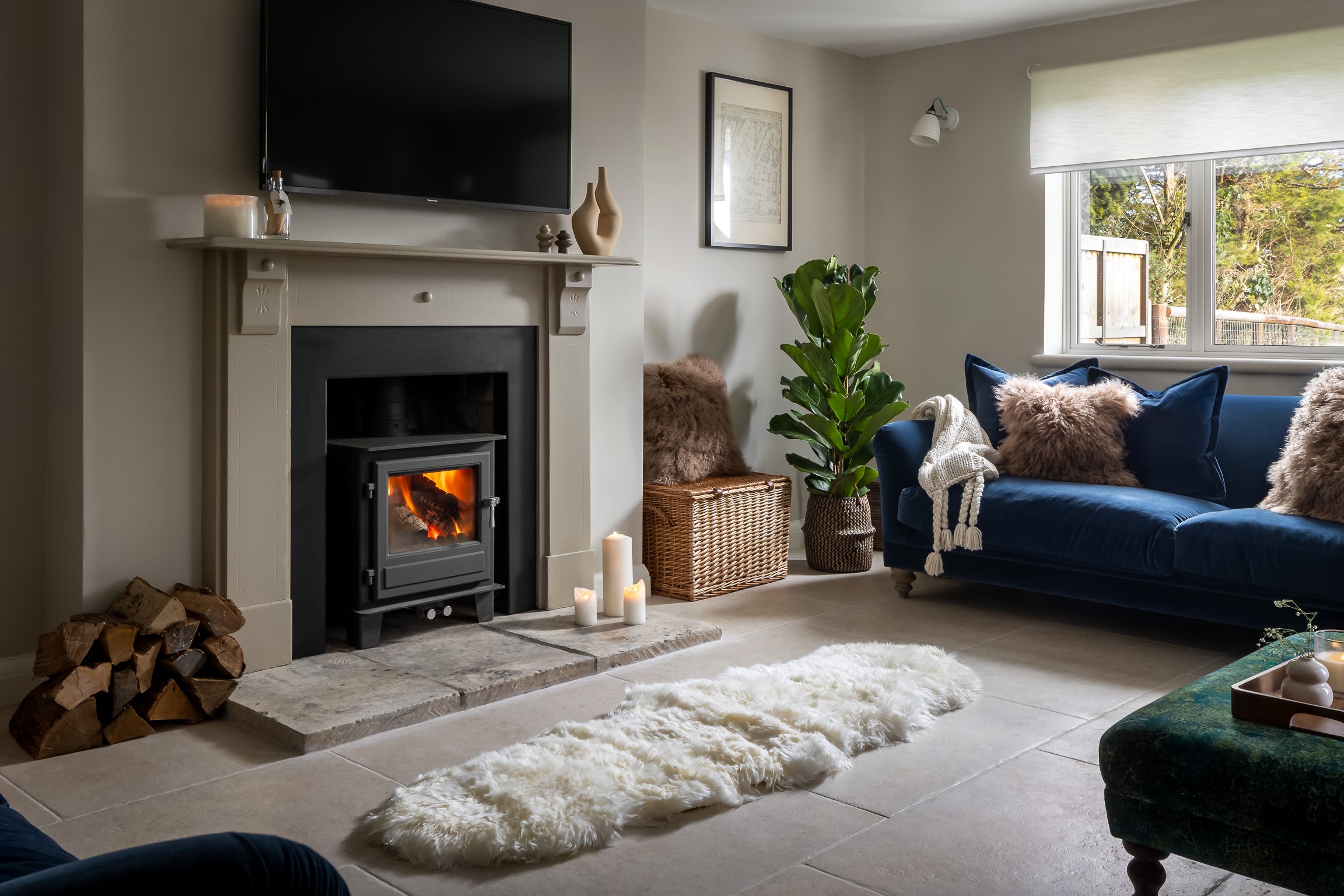 stone long wool double sheepskin rug