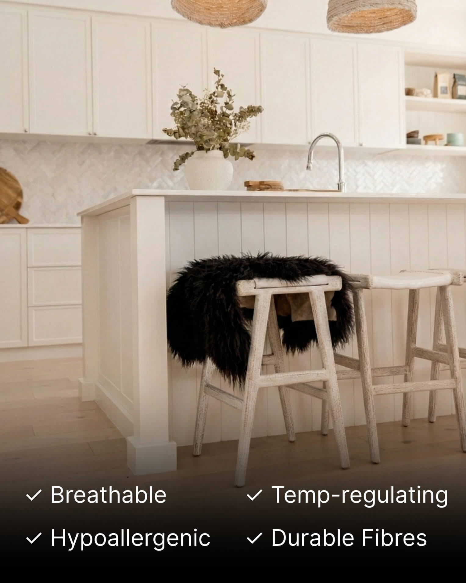 Black Mongolian Sheepskin Rug draped on chair