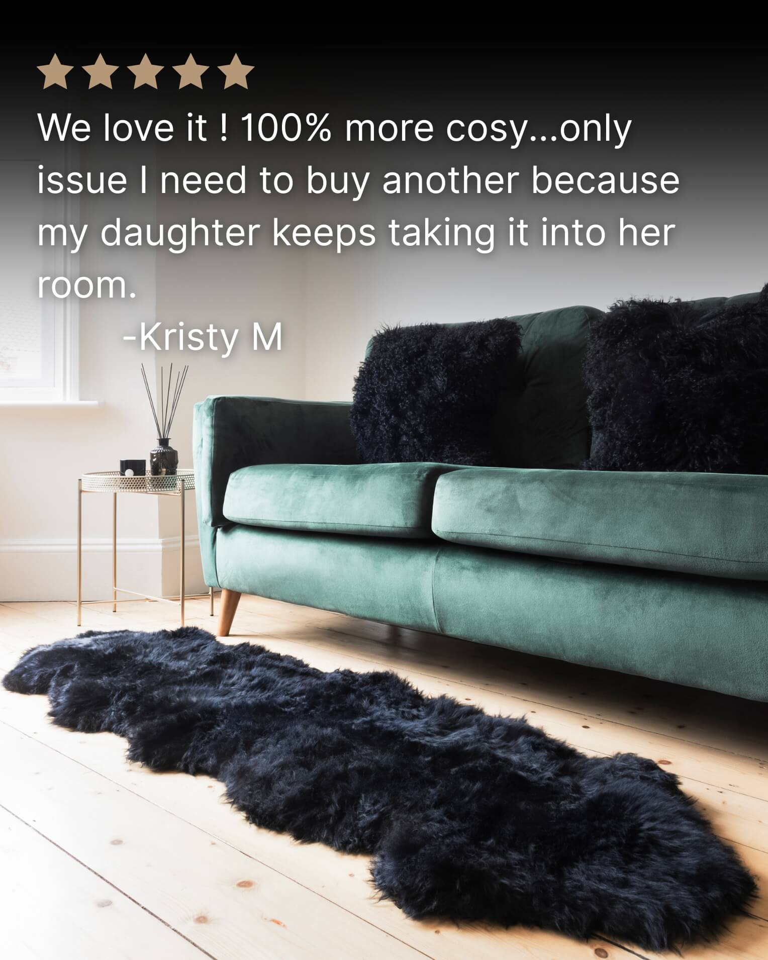 Black Double Long Wool Sheepskin Rug in living room