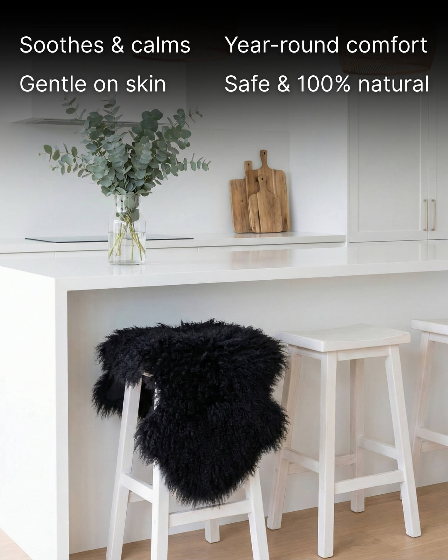 Black Mongolian Sheepskin Rug on bench