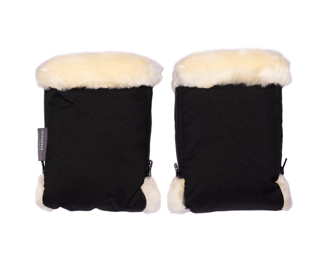 black sheepskin stroller  hand mitts