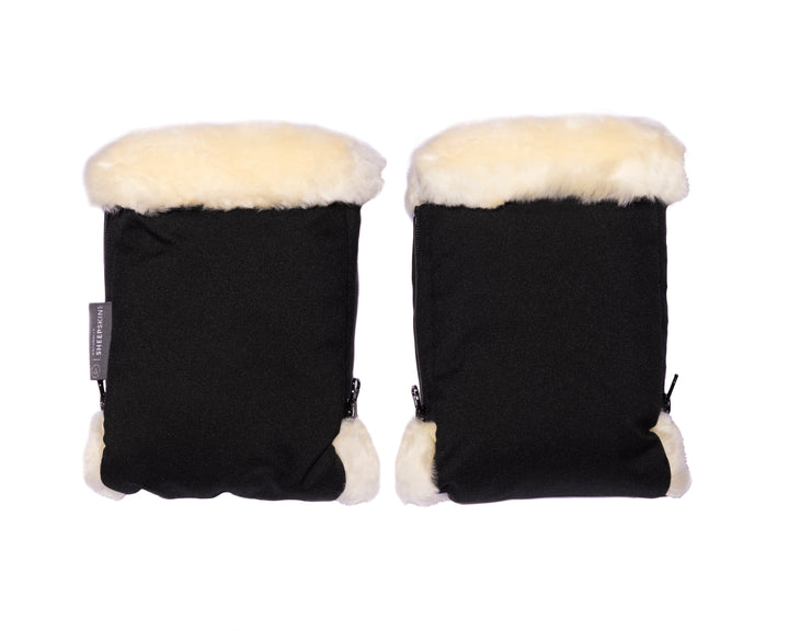 black sheepskin stroller  hand mitts