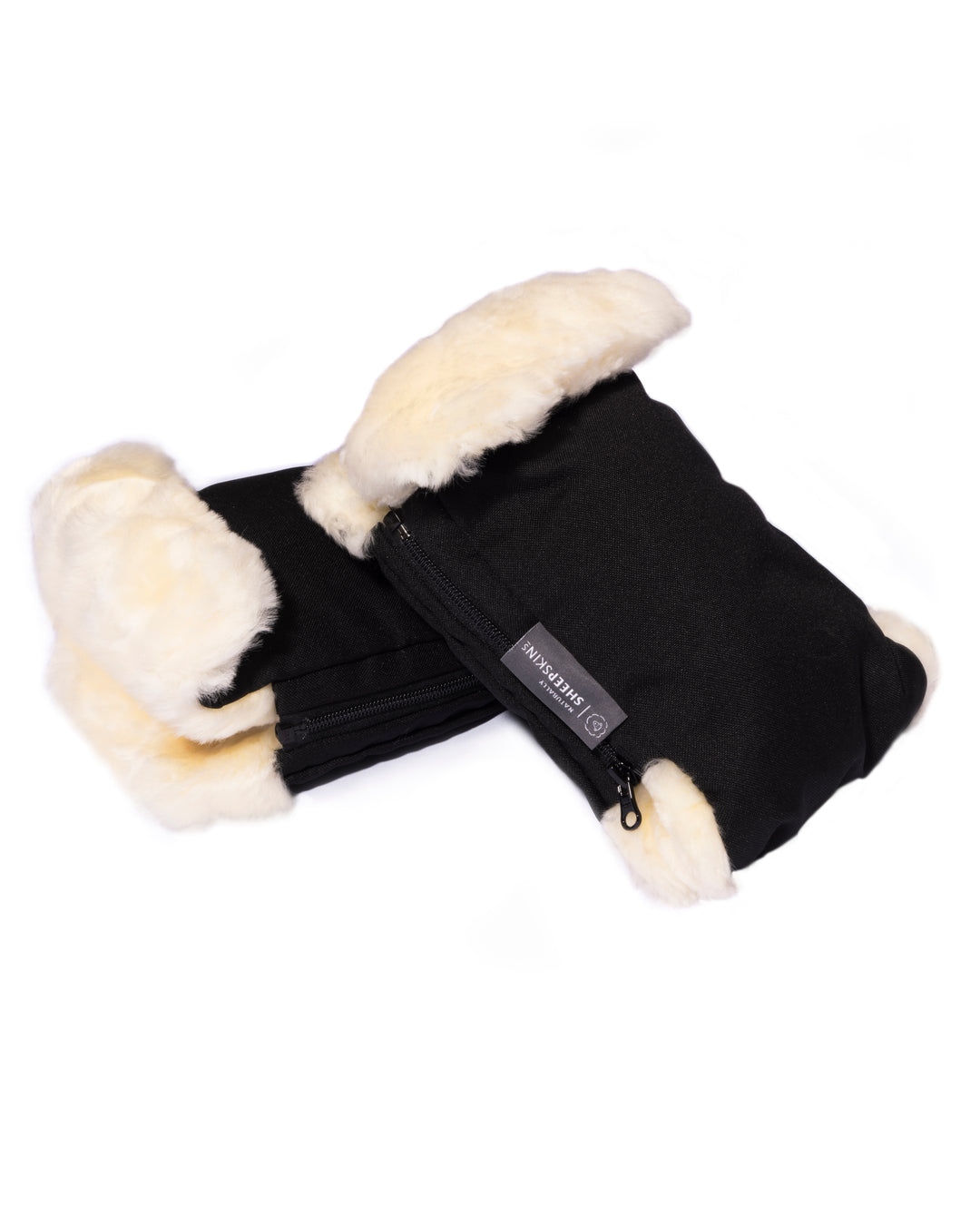 black sheepskin stroller  hand mitts