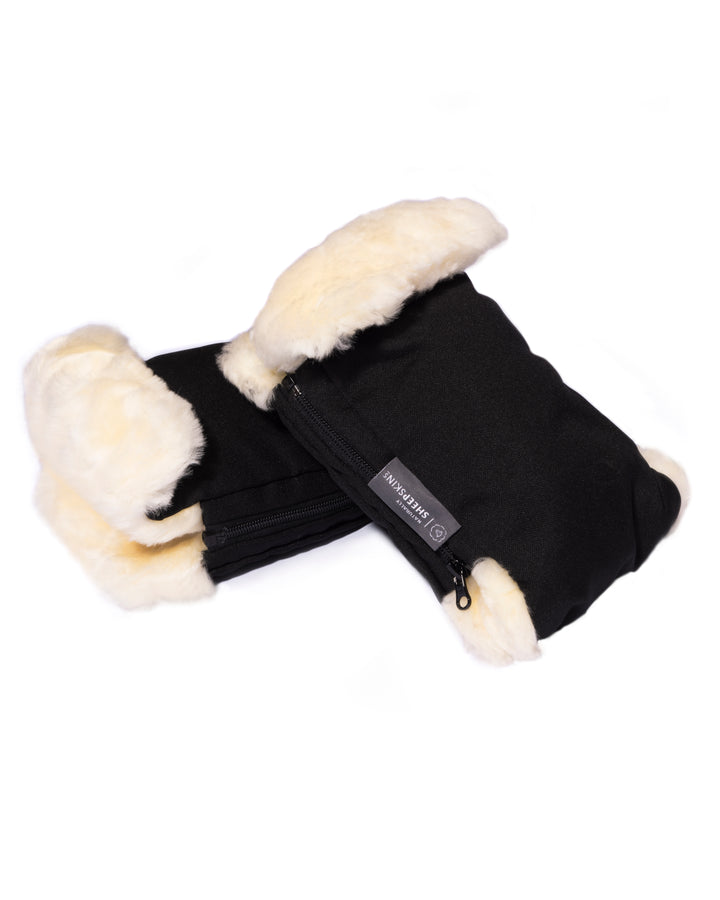 black sheepskin stroller  hand mitts