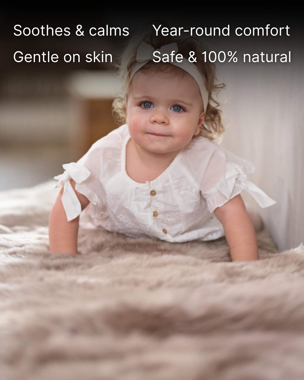 Bronze Double Long Wool Sheepskin Rug with baby