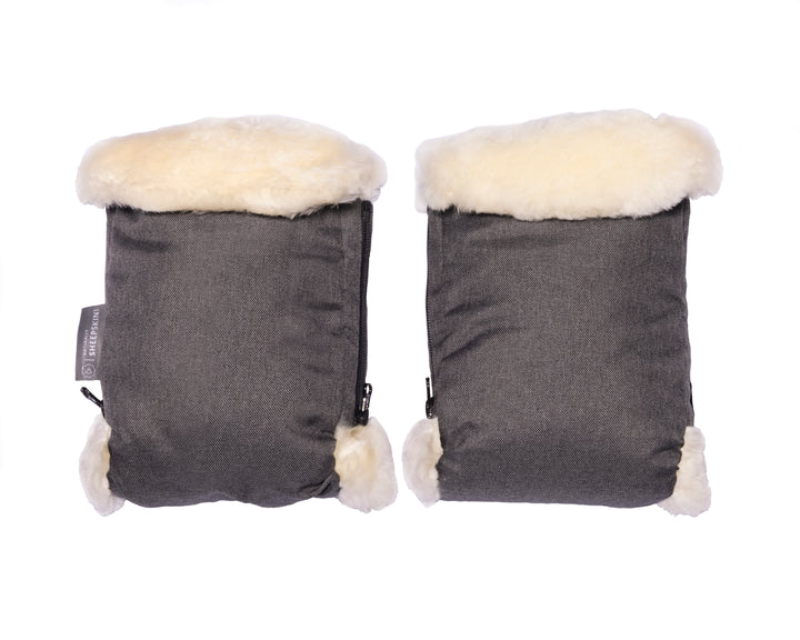 charcoal grey sheepskin stroller mitts
