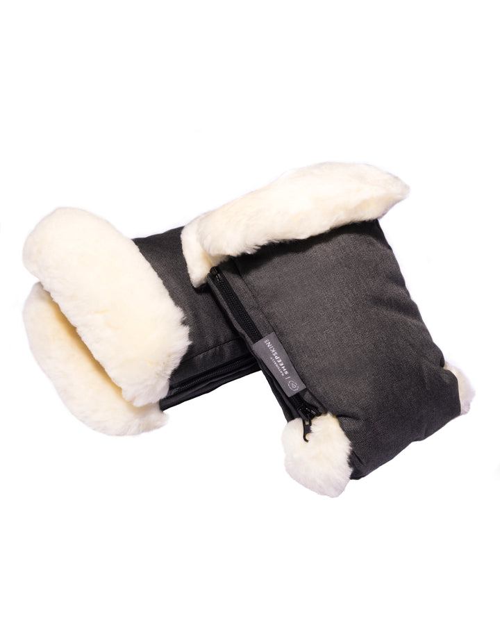 charcoal grey sheepskin stroller mitts product