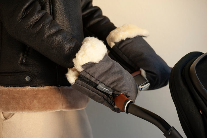 Grey Sheepskin stroller hand mittens