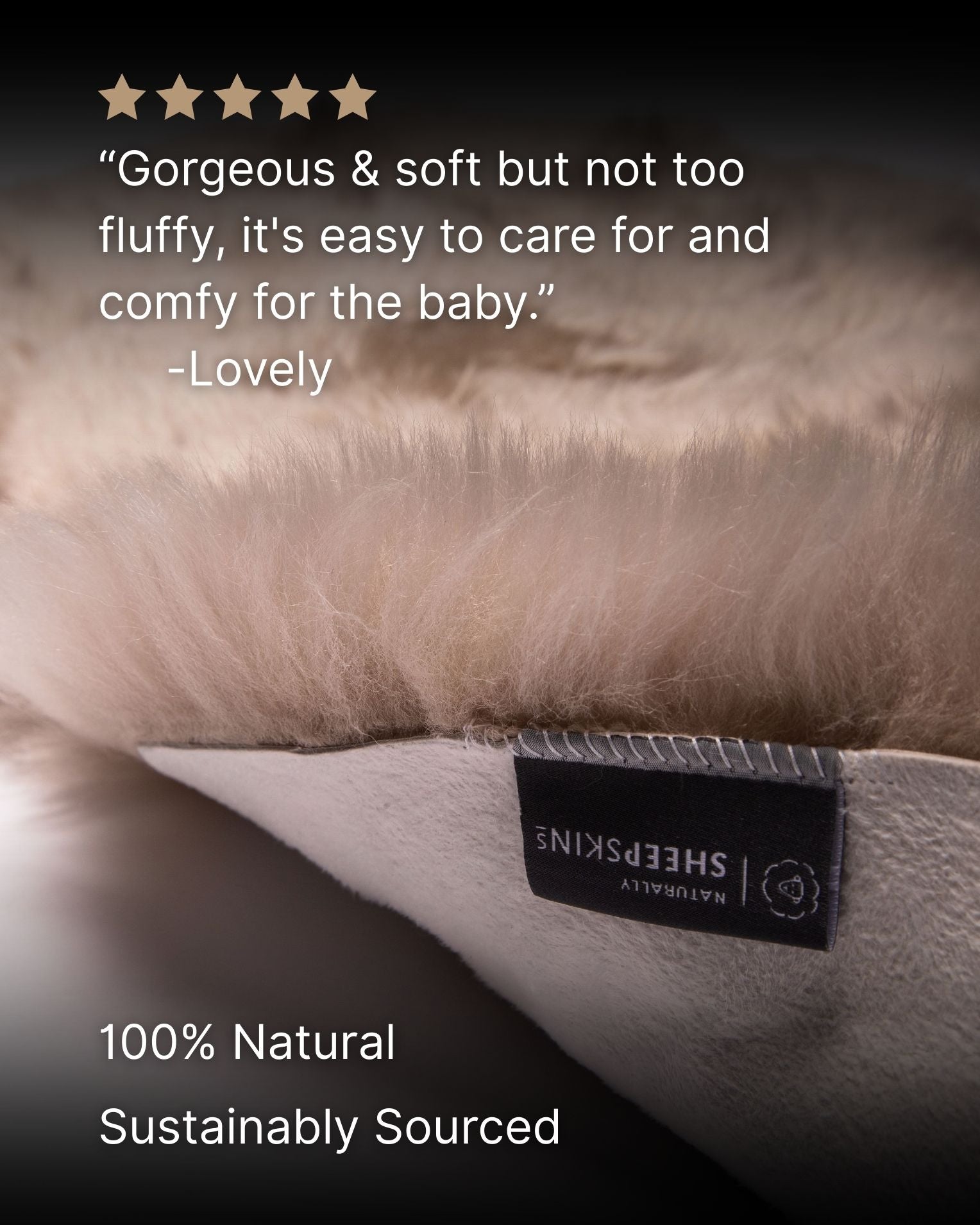 Sheepskin pram liner with a visible label