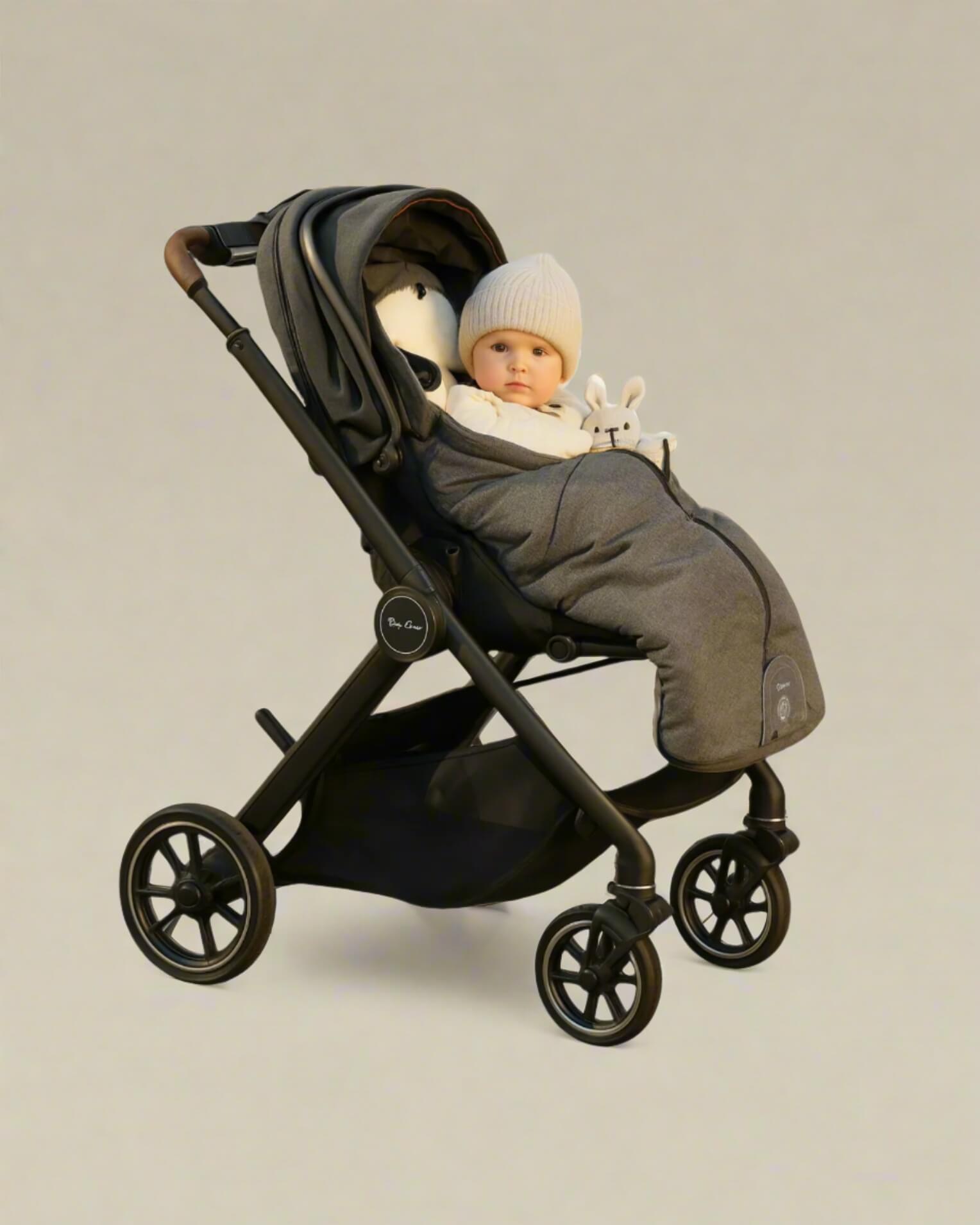 Grey baby footmuff on stroller
