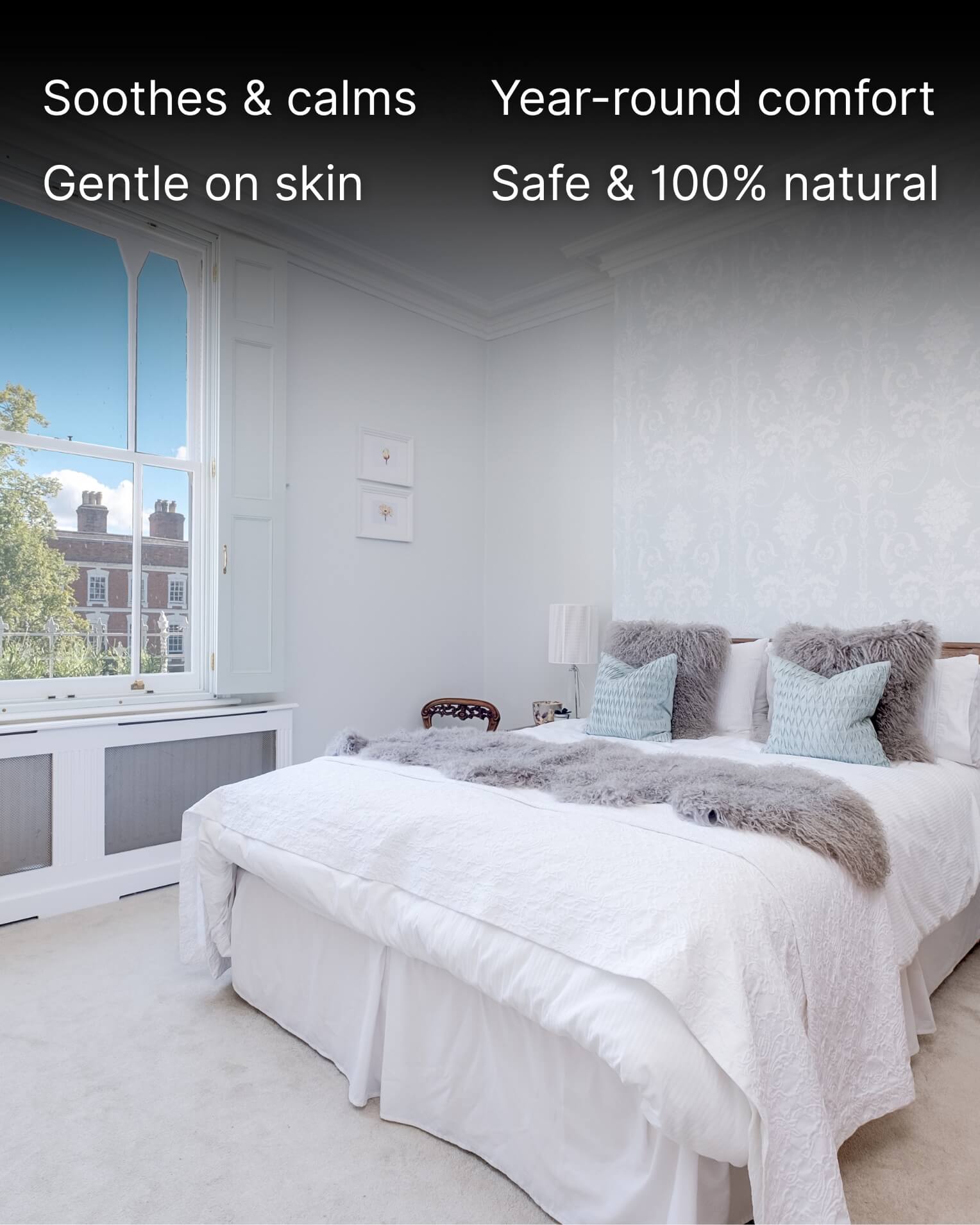 Grey Mongolian Sheepskin Rug on bed