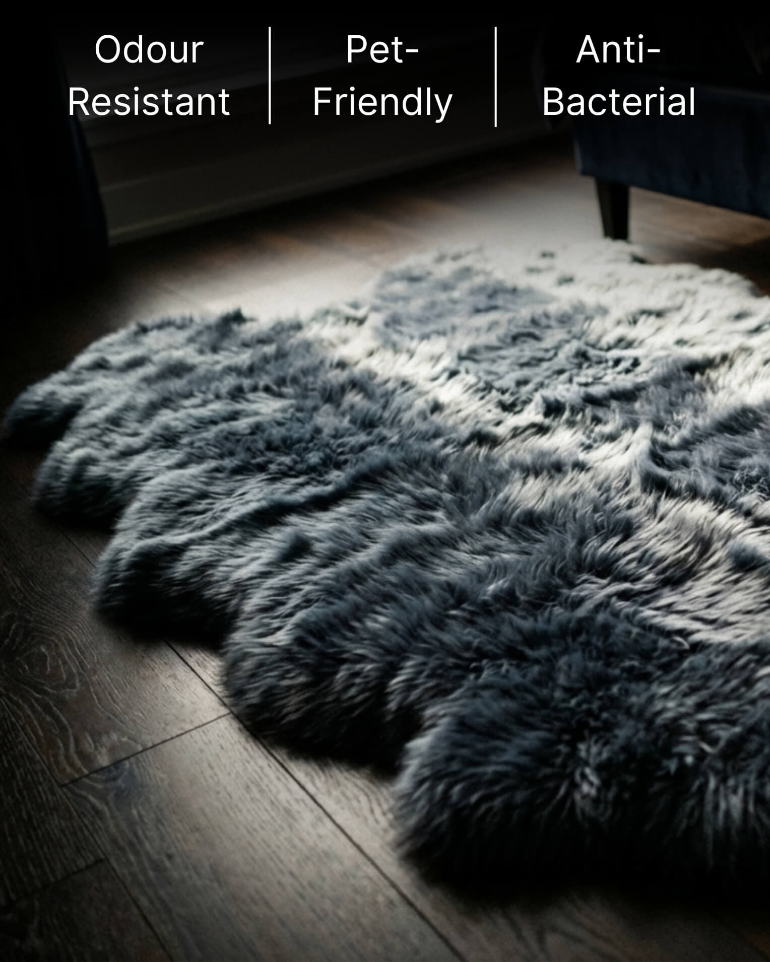 Steel Grey Quad Long Sheepskin Rug close up