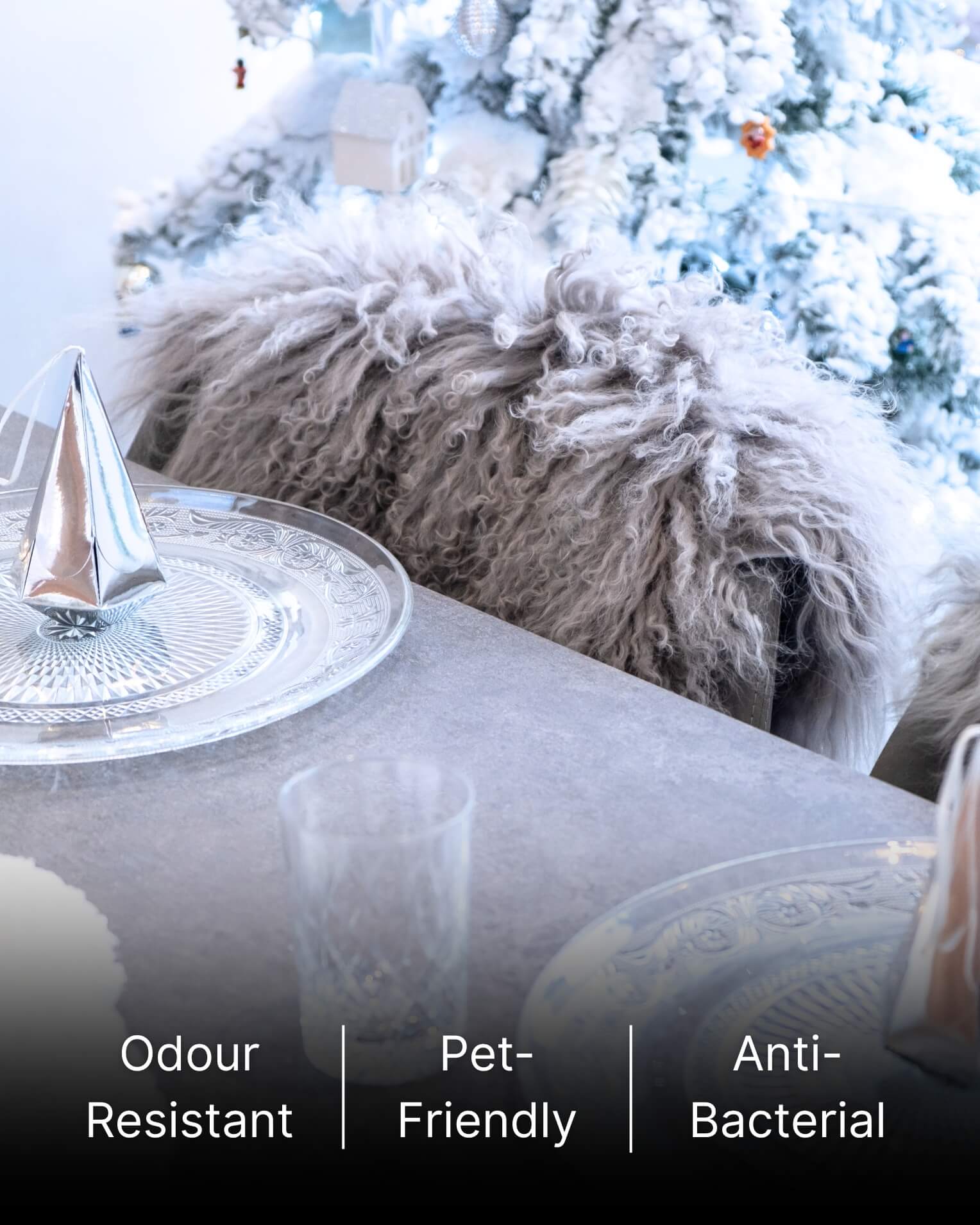 Grey Mongolian Sheepskin Rug on silver chair