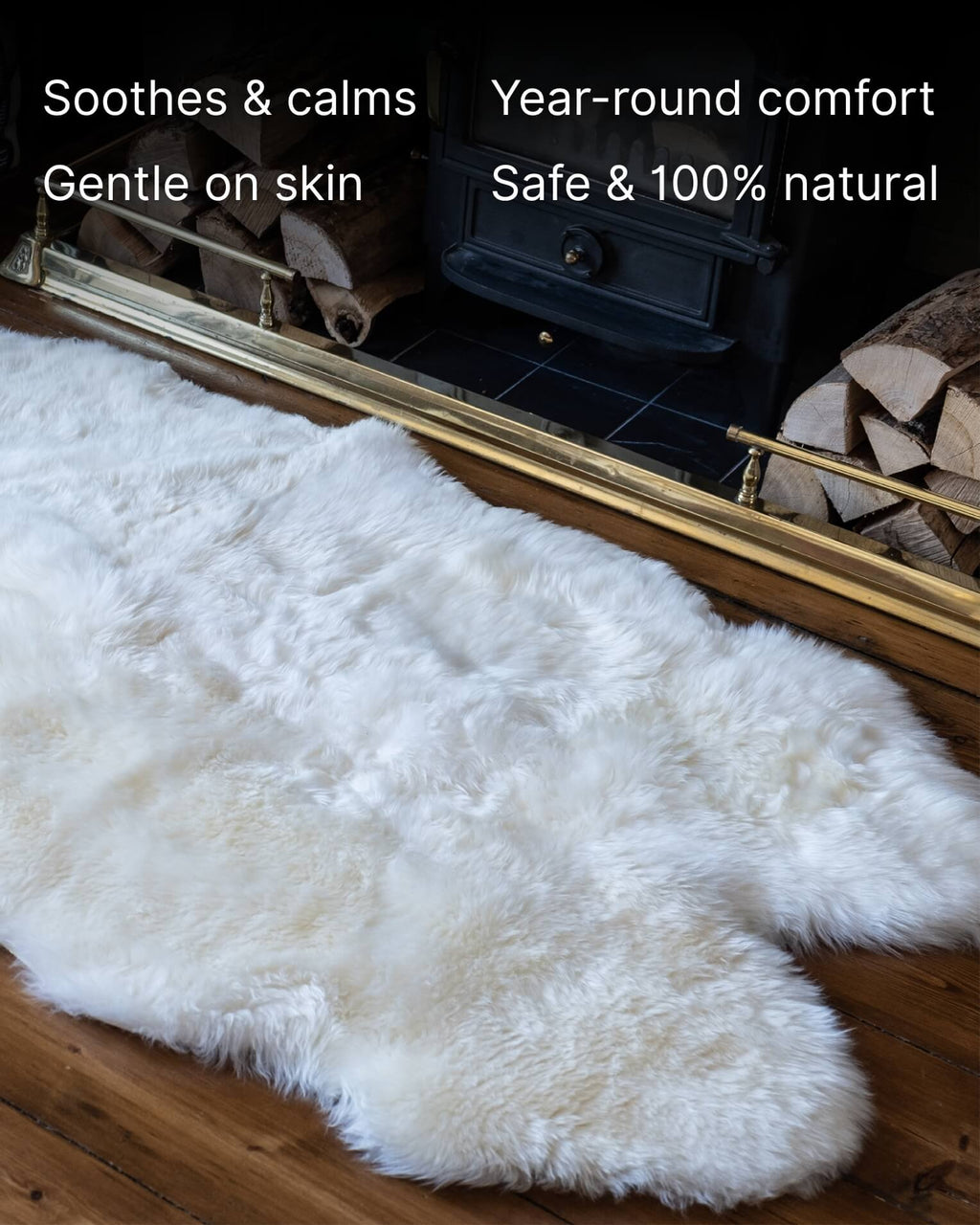 White Double Long Wool Sheepskin Rug Close Up