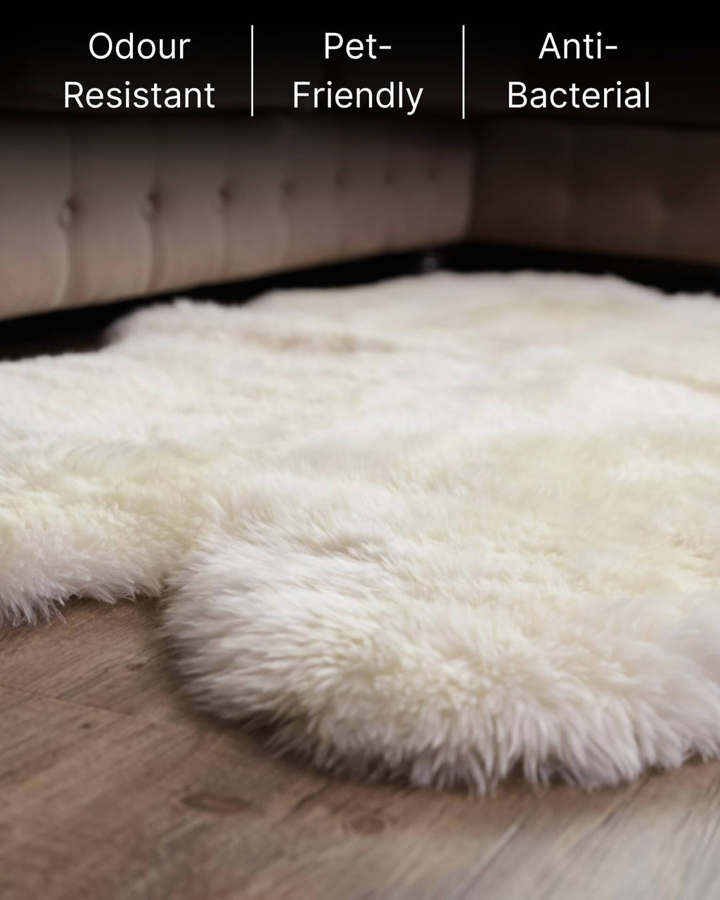 White Quad Long Sheepskin Rug close up