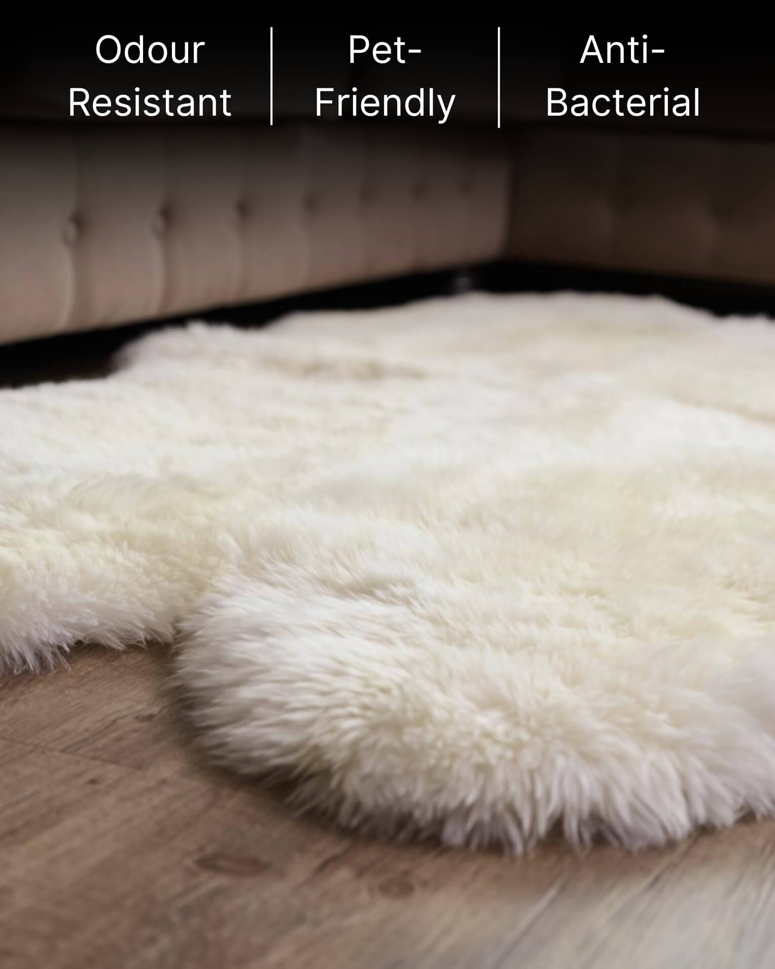 White Quad Long Sheepskin Rug close up