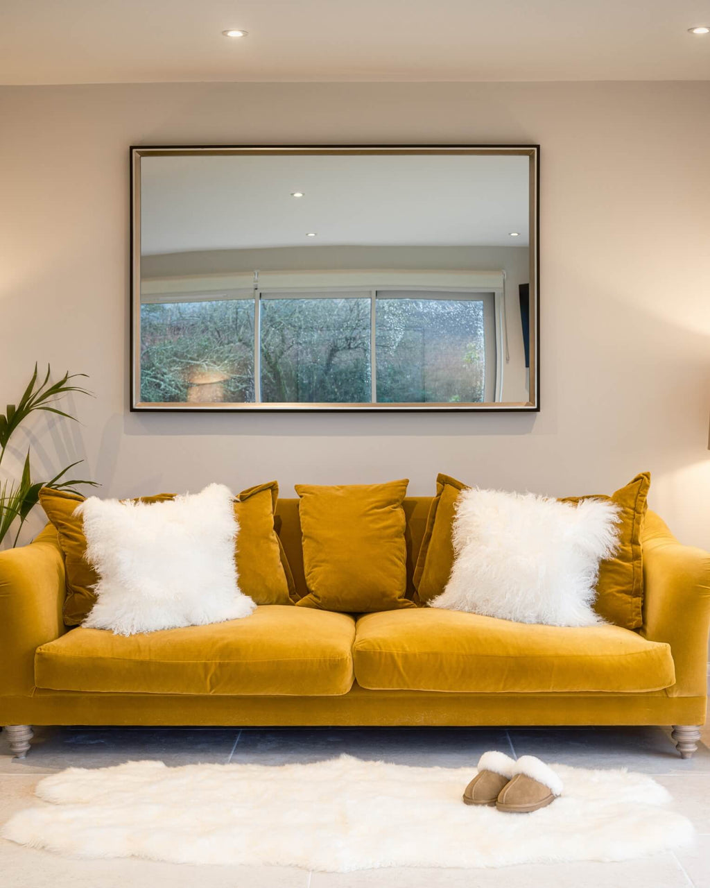 White Quad Long Sheepskin Rug in front room