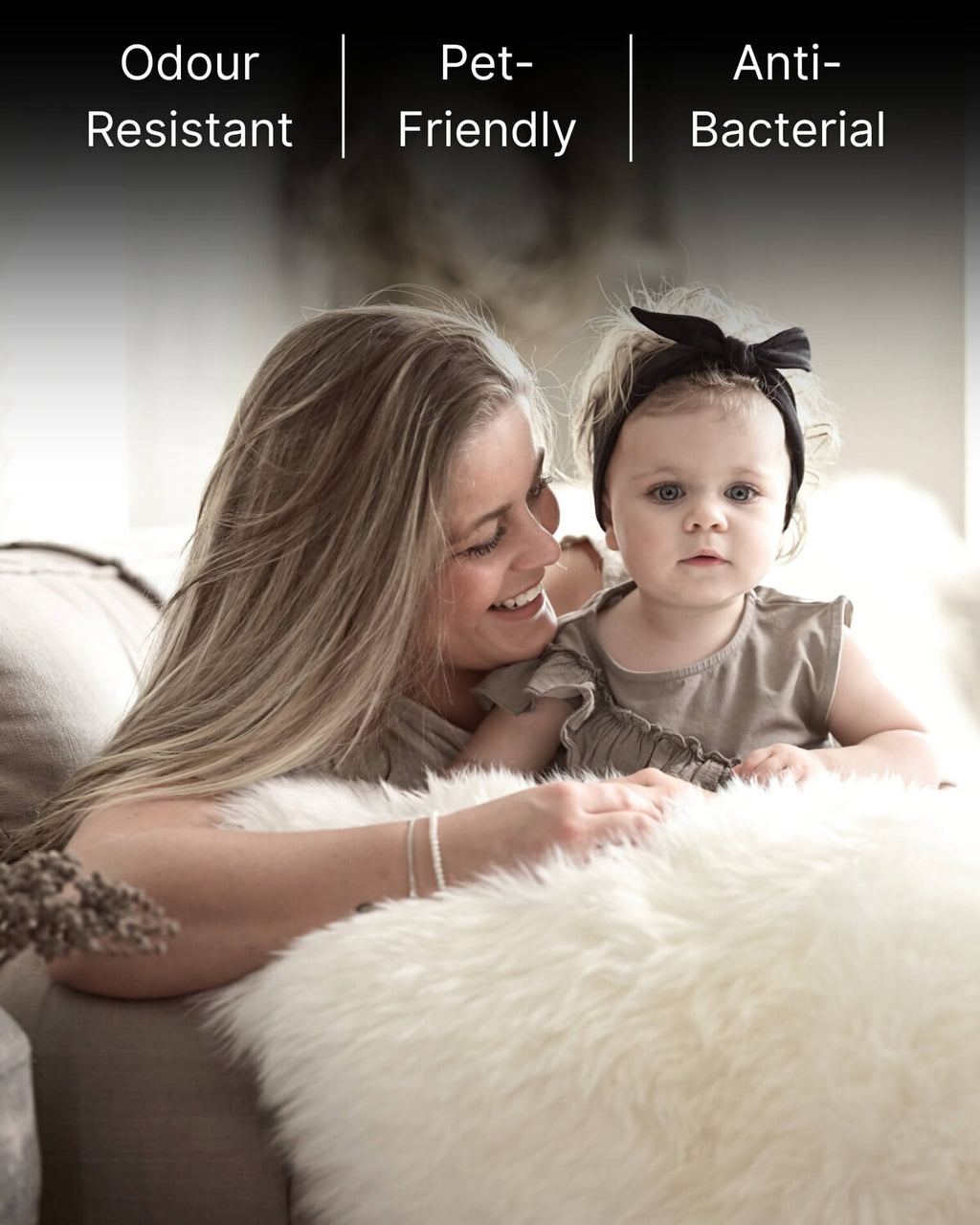 Ivory Single Sheepskin rug with baby and mum