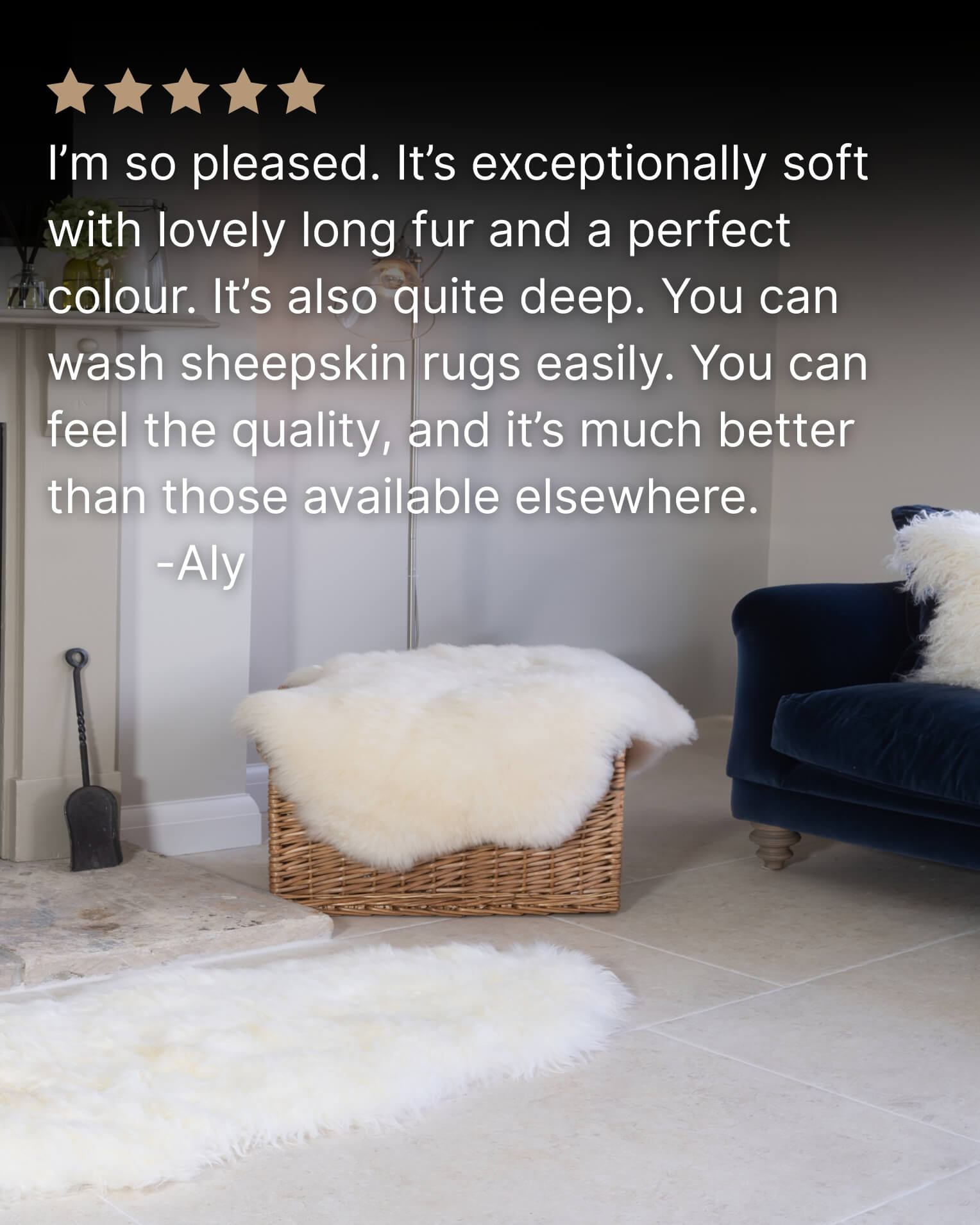 Ivory Single Sheepskin rug on storage basket