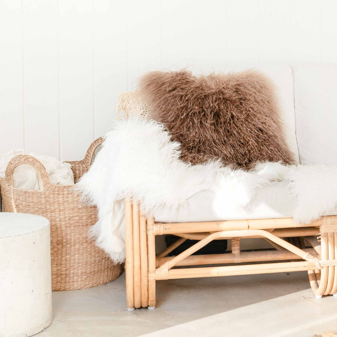 Mongolian sheepskin rug ivory