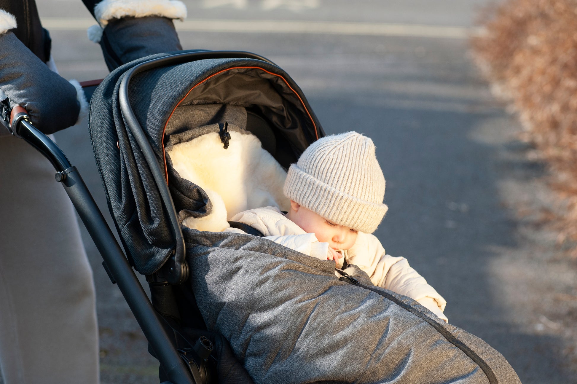 merino sheepskin charcoal grey footmuff