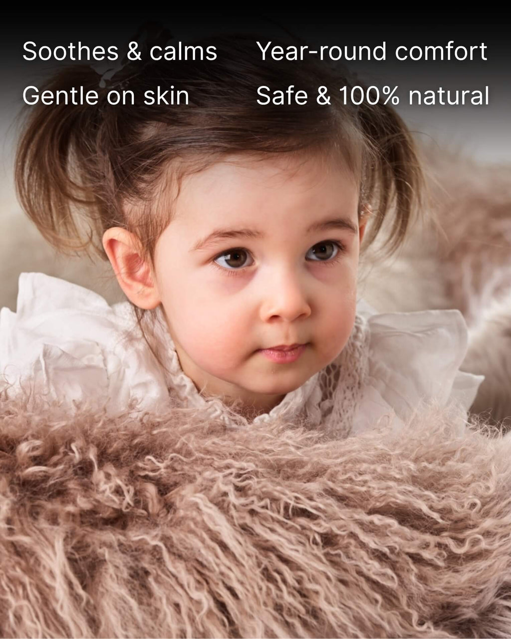 Mocha mongolian sheepskin pillow wth baby