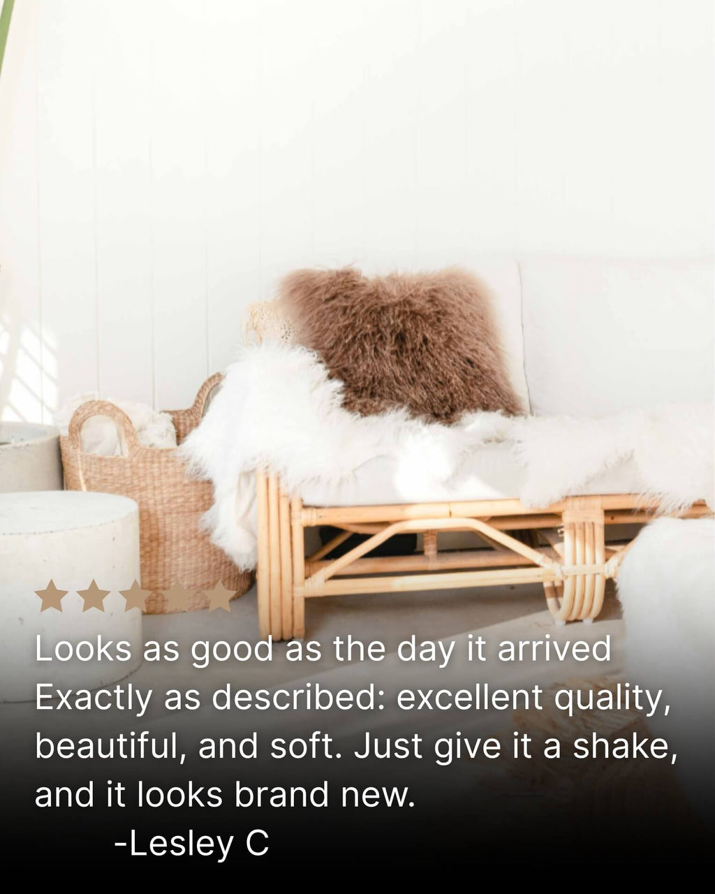 Mocha mongolian sheepskin pillow on single chair