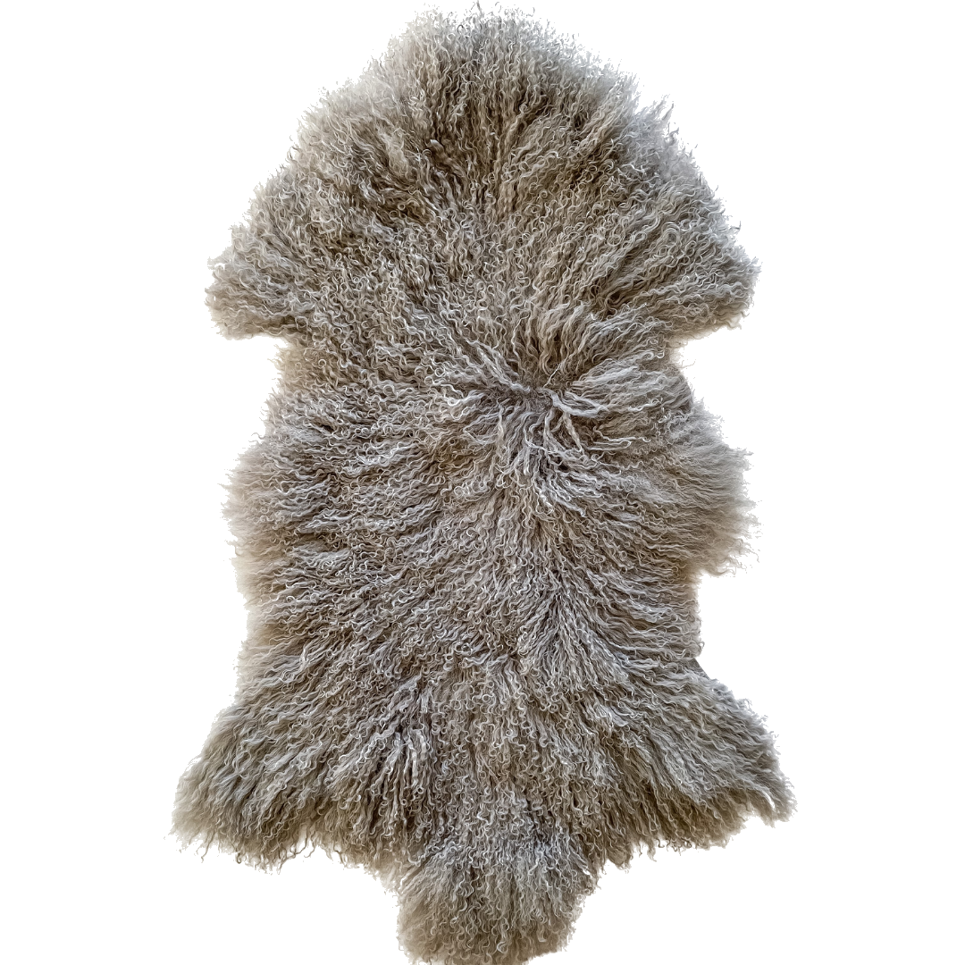 100% Natural Sheepskin Mongolian Single Rug, Black