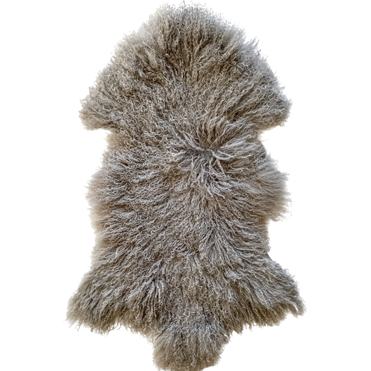 100% Natural Sheepskin Mongolian Single Rug, Grey