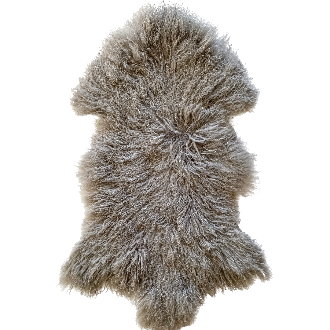mongolian sheepskin rug grey