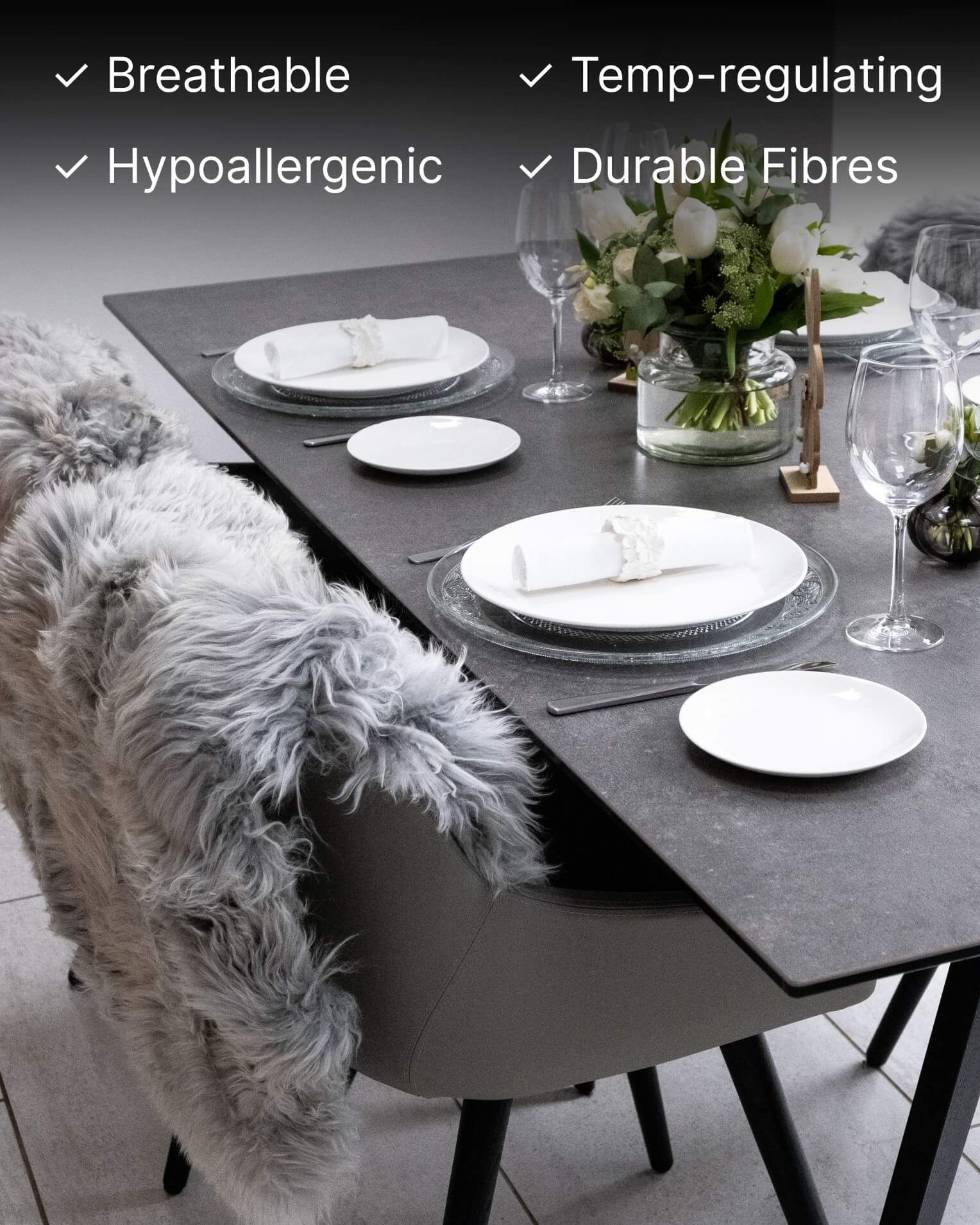 Silver Grey Single Sheepskin rug on chair