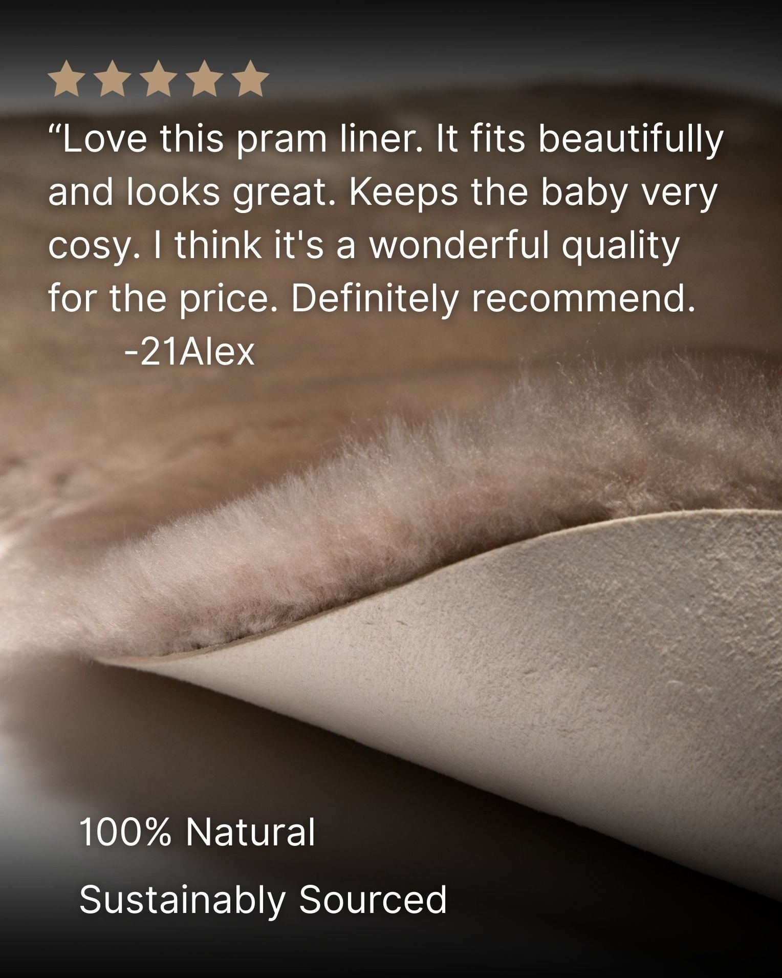 Close-up of a pram liner with a five-star rating