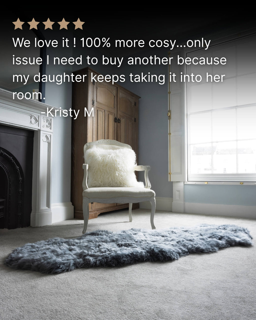 Steel Grey Double Long Wool Sheepskin Rug living room