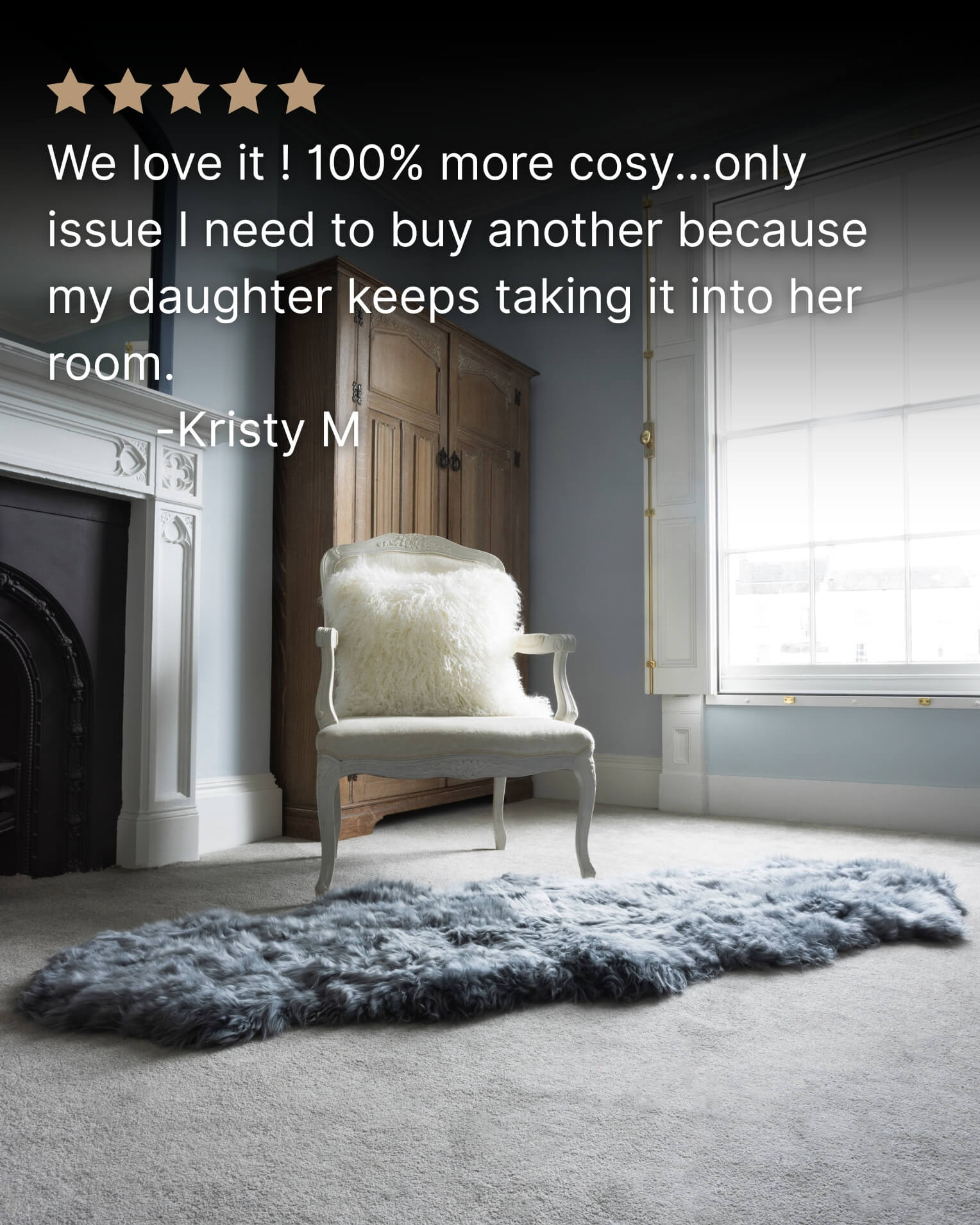 Steel Grey Double Long Wool Sheepskin Rug living room