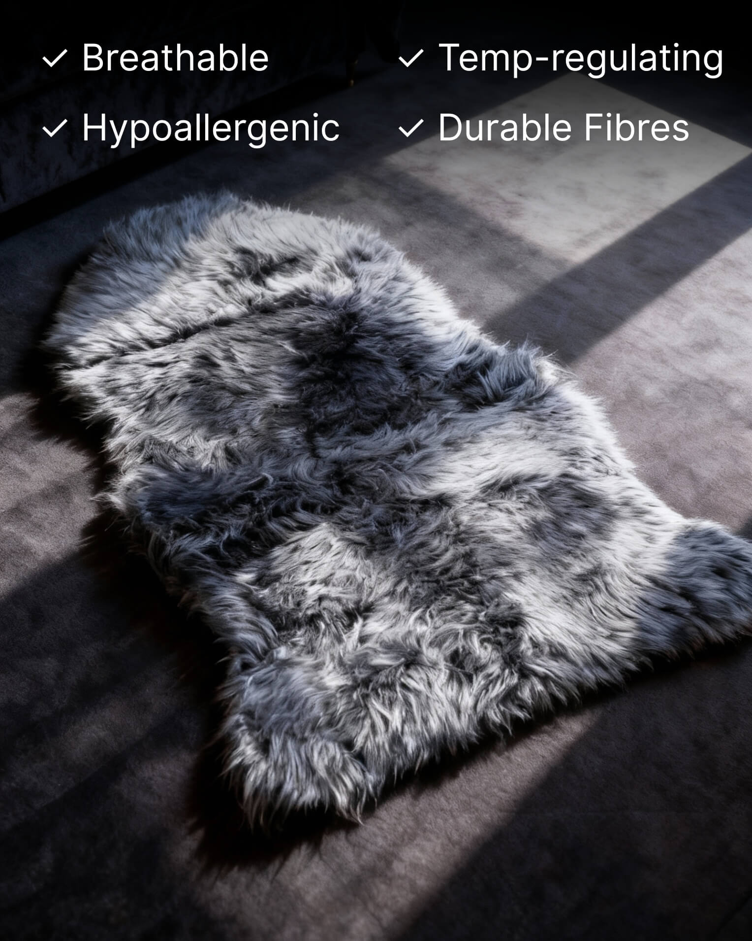 Steel Grey Single Sheepskin rug room