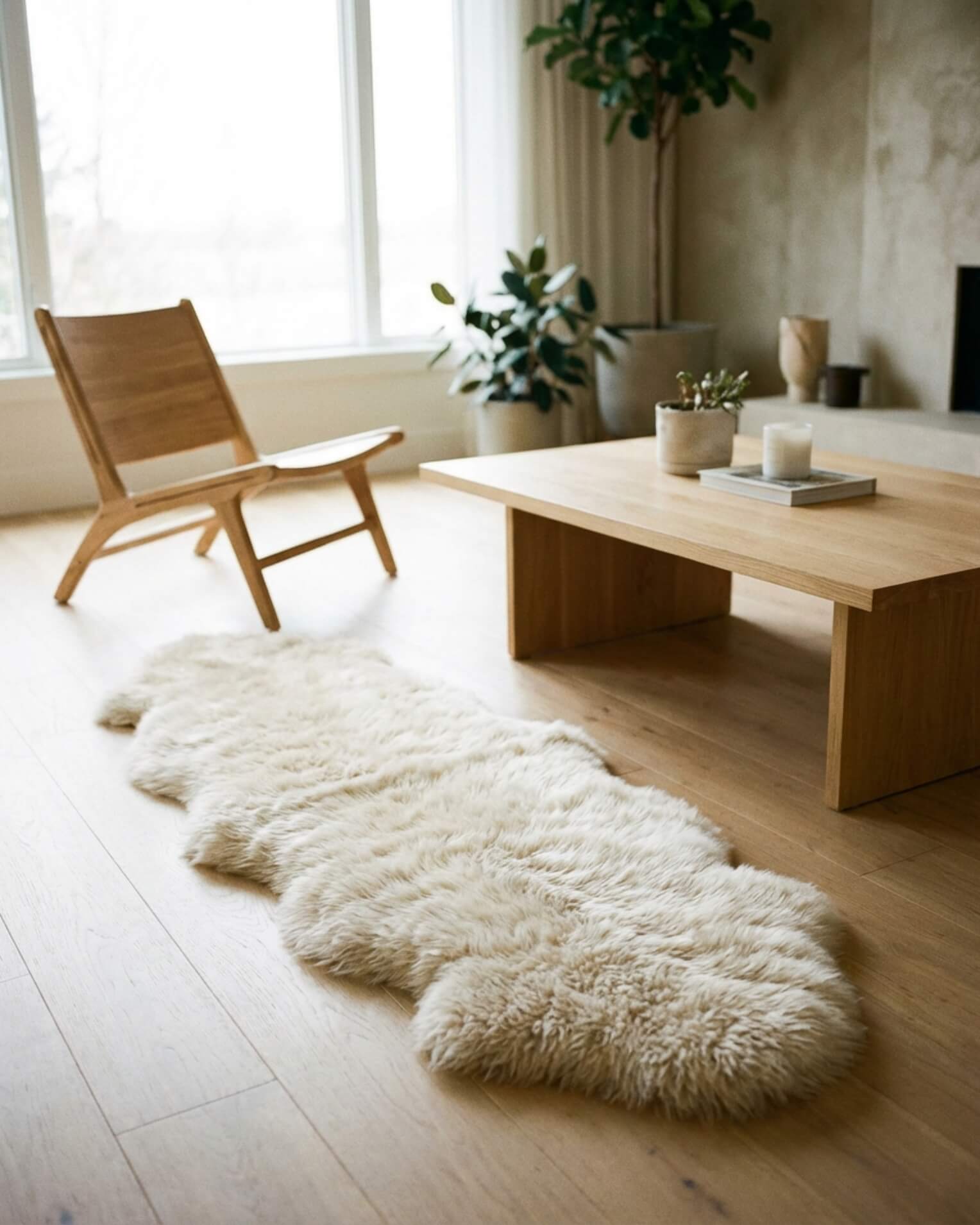 Double Long Wool Sheepskin Rug In Living Room