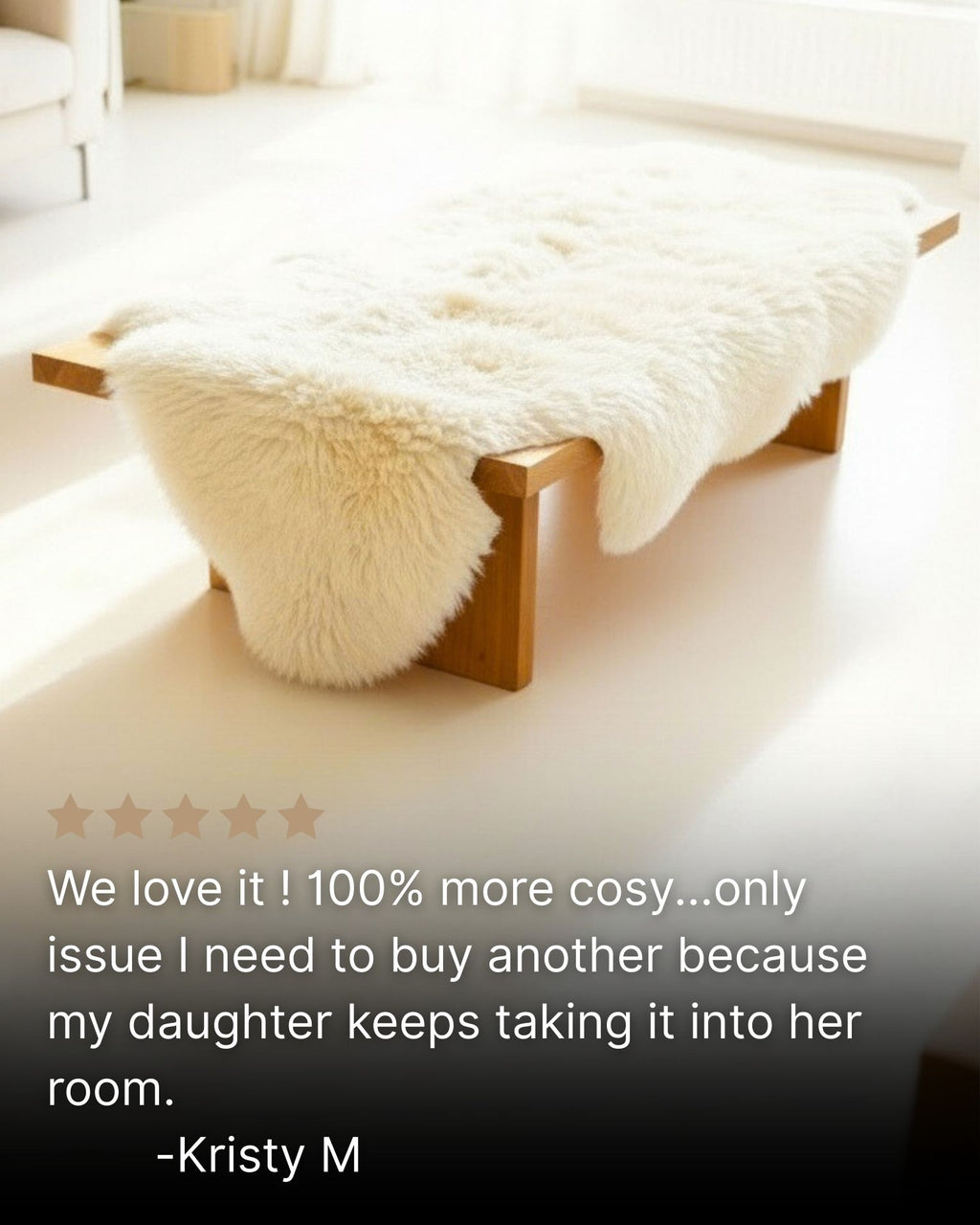 Stone Double Long Wool Sheepskin Rug on table