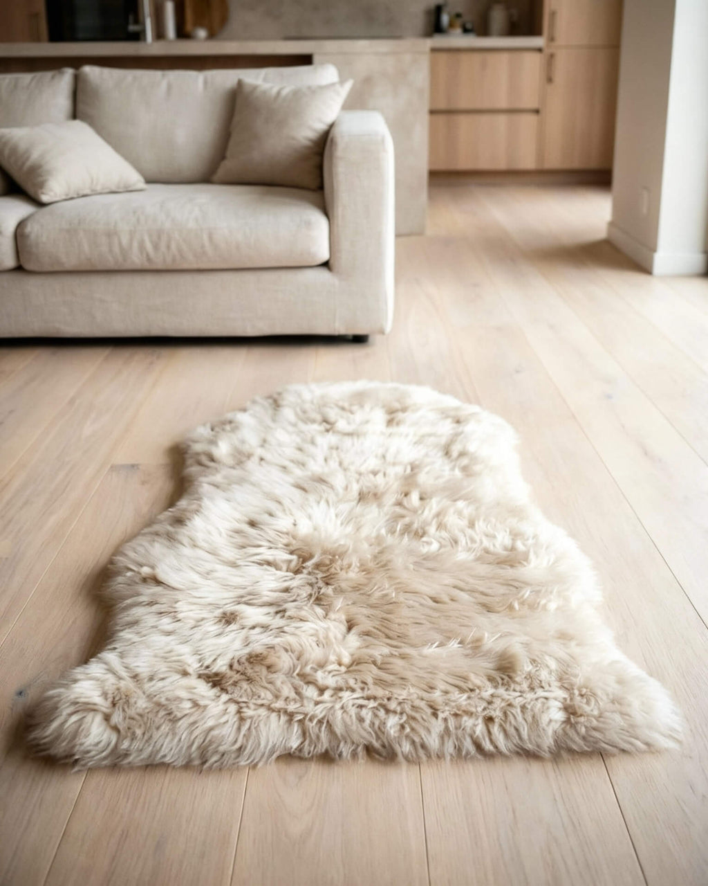 Stone Single Sheepskin rug in front room
