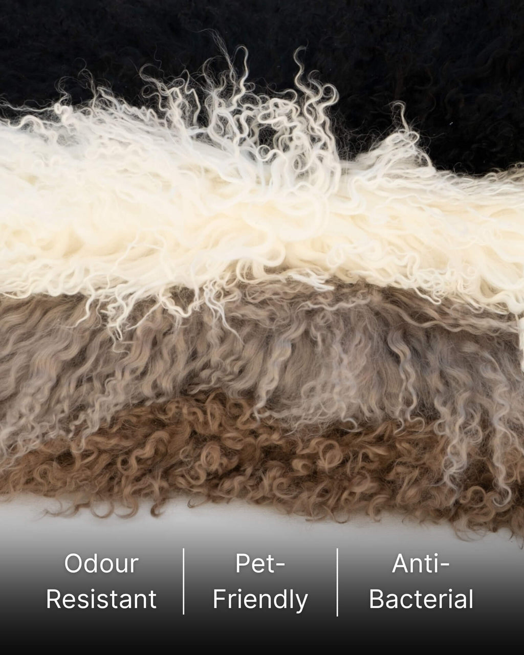 stacked Mongolian Sheepskin Rugs