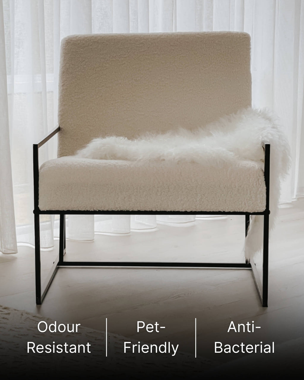 Ivory Mongolian Sheepskin Rug on chair