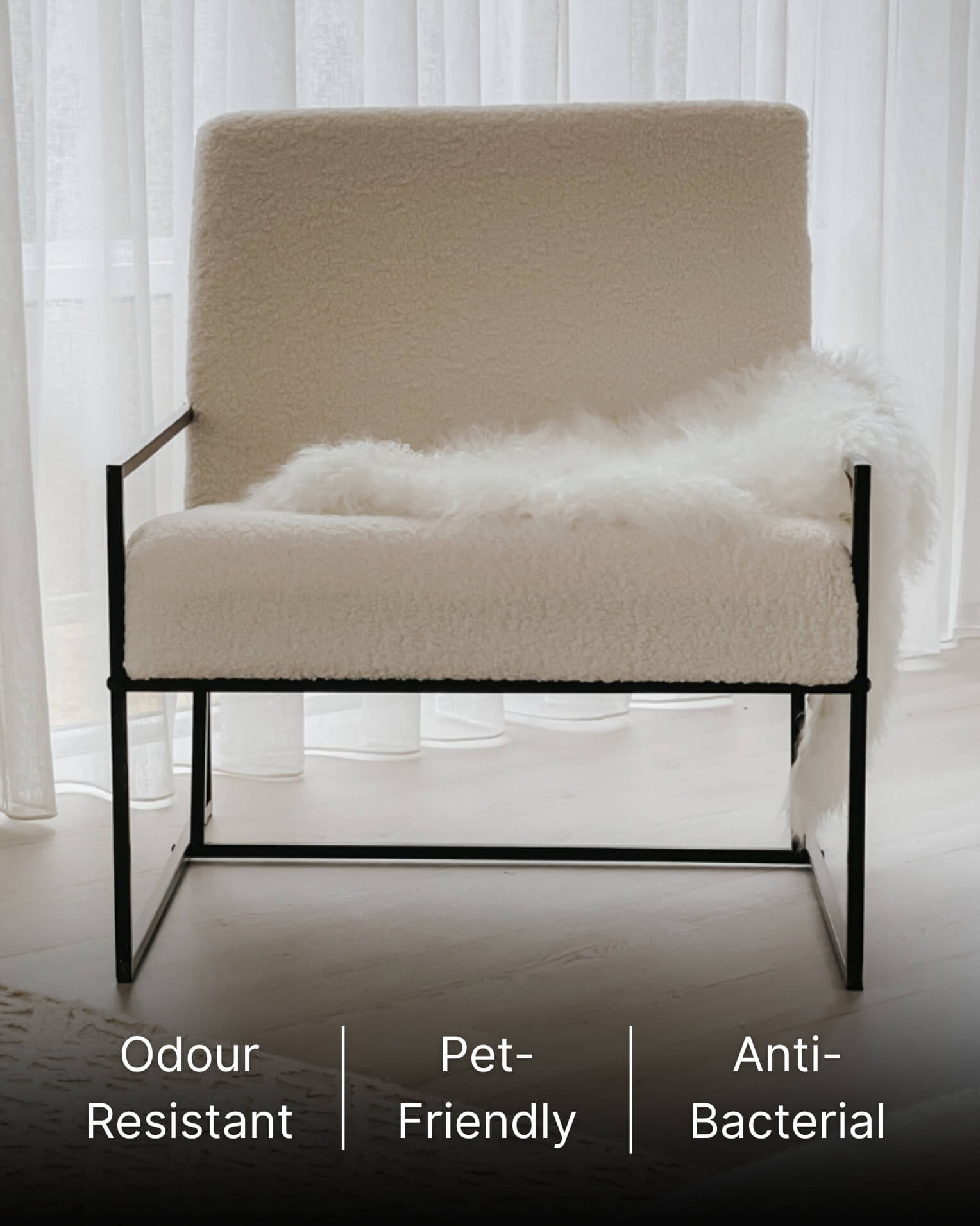 Ivory Mongolian Sheepskin Rug on chair