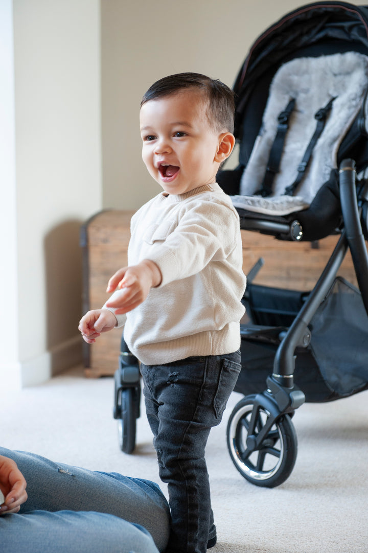 sheepskin pram liner original in grey in buggy