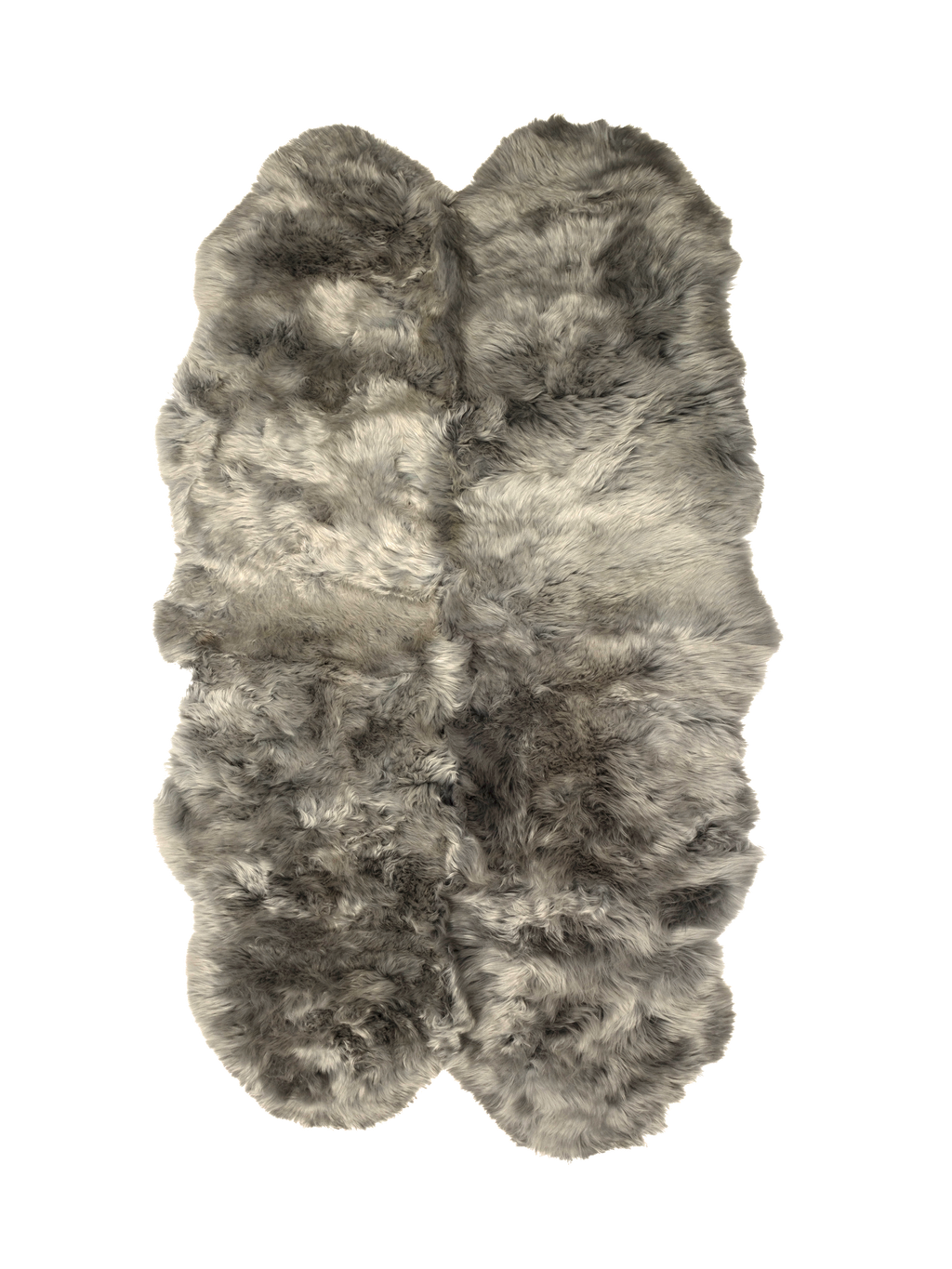 Silver grey quad long wool sheepskin rug